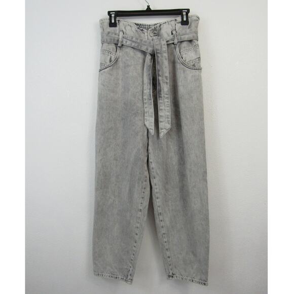 All Saints US 2 Sammy Paperbag Jean Gray Acid Wash Straight Leg Jeans Casual 90s - Picture 2 of 9